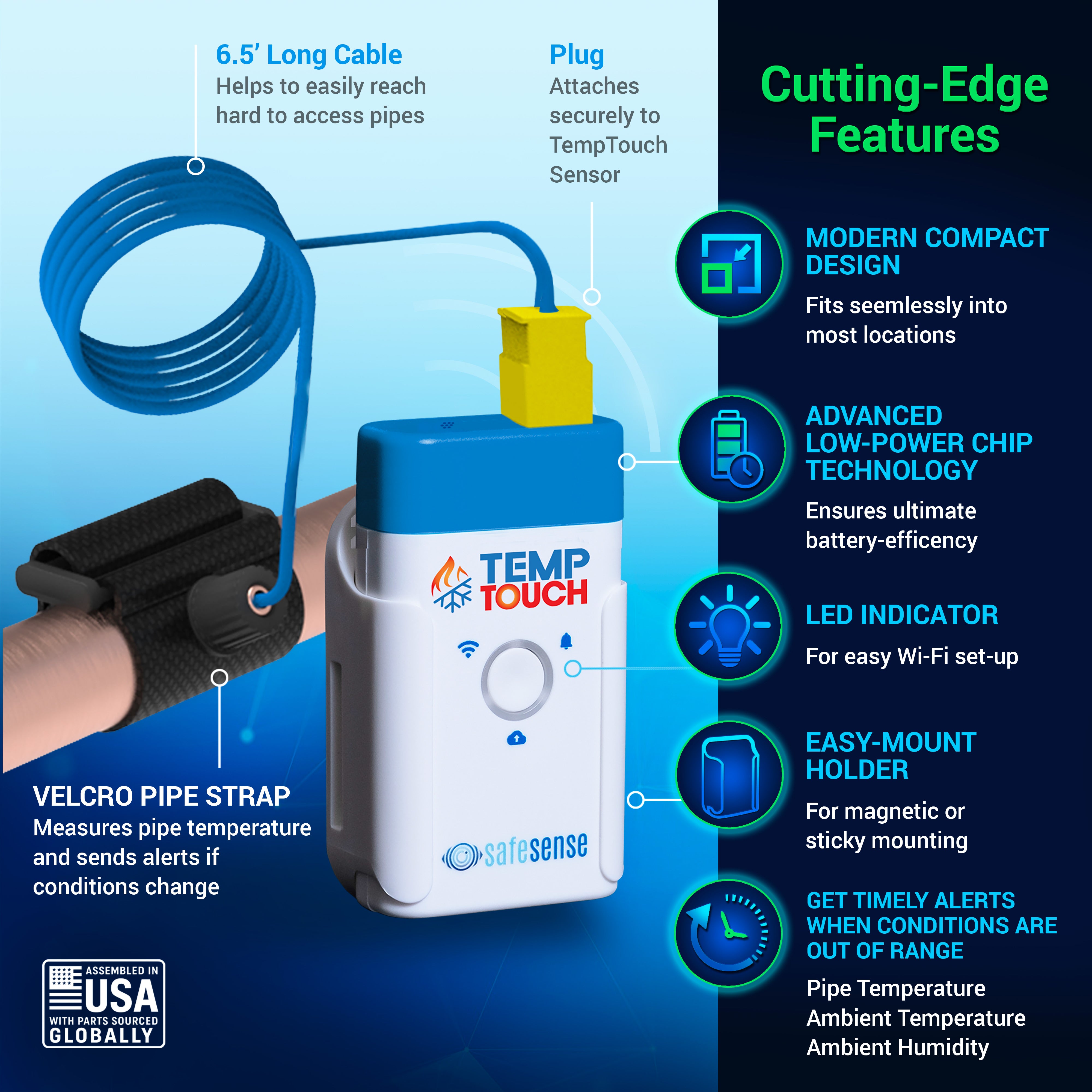 TempTouch Temperature Sensor with Pipe Strap – Freeze Alert & Remote Monitoring