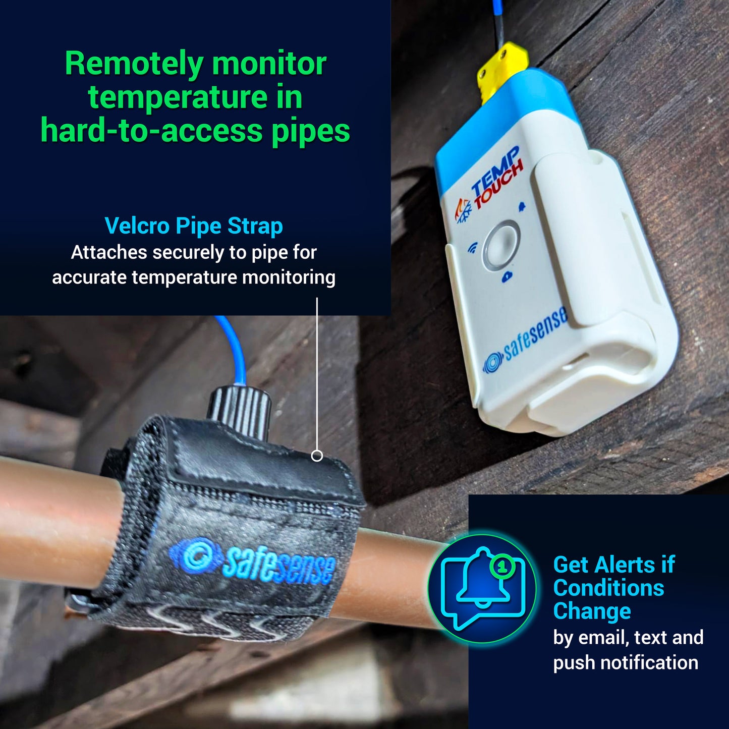 TempTouch Temperature Sensor with Pipe Strap – Freeze Alert & Remote Monitoring