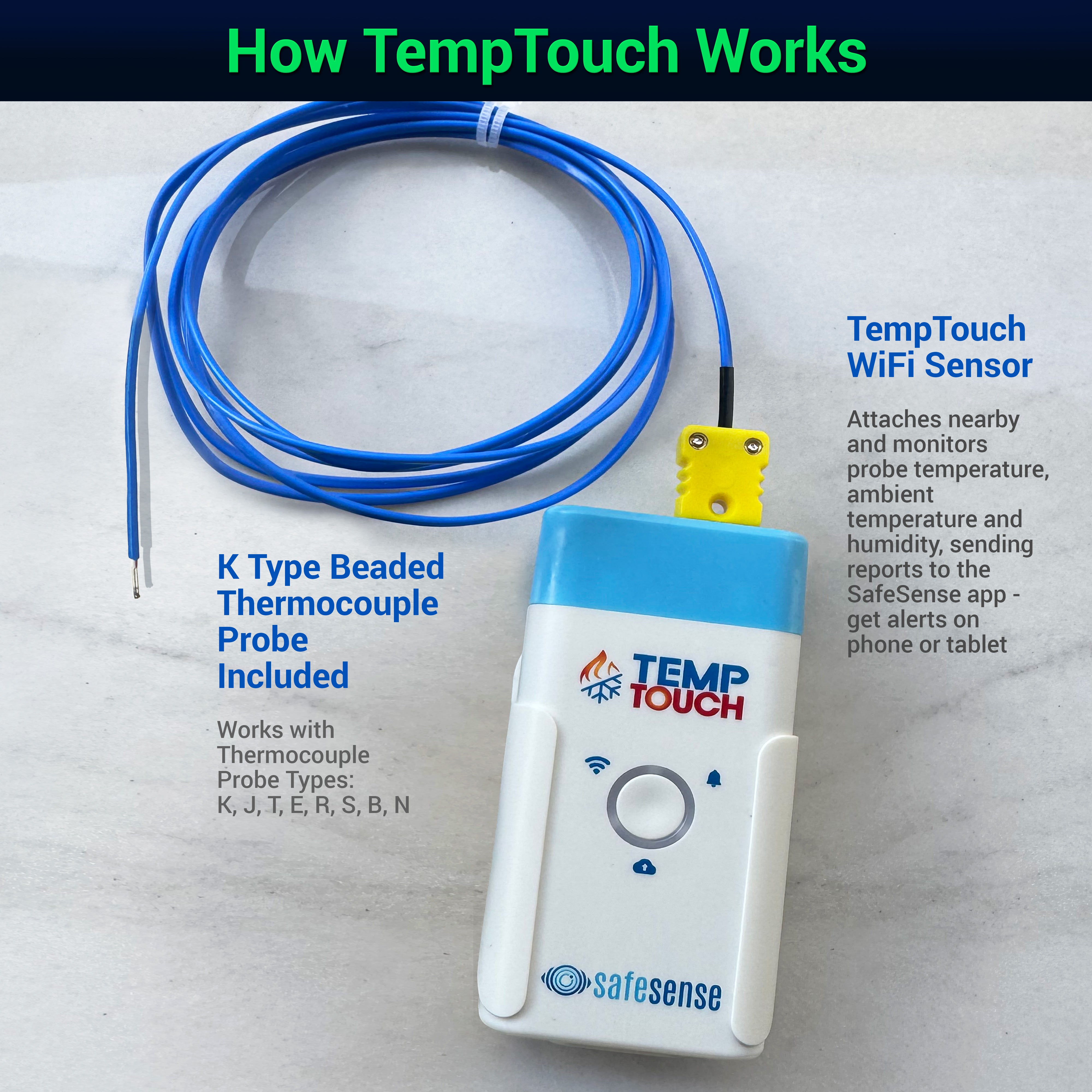 TempTouch WiFi Thermocouple Sensor – Wireless Ambient & Probe Temperature & Humidity Monitor