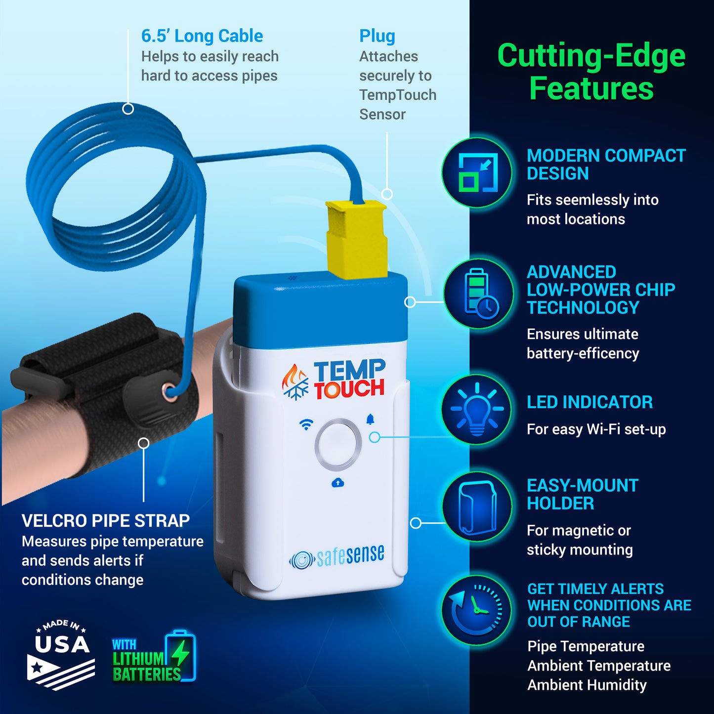 TempTouch Temperature Sensor with Pipe Strap – Freeze Alert & Remote Monitoring