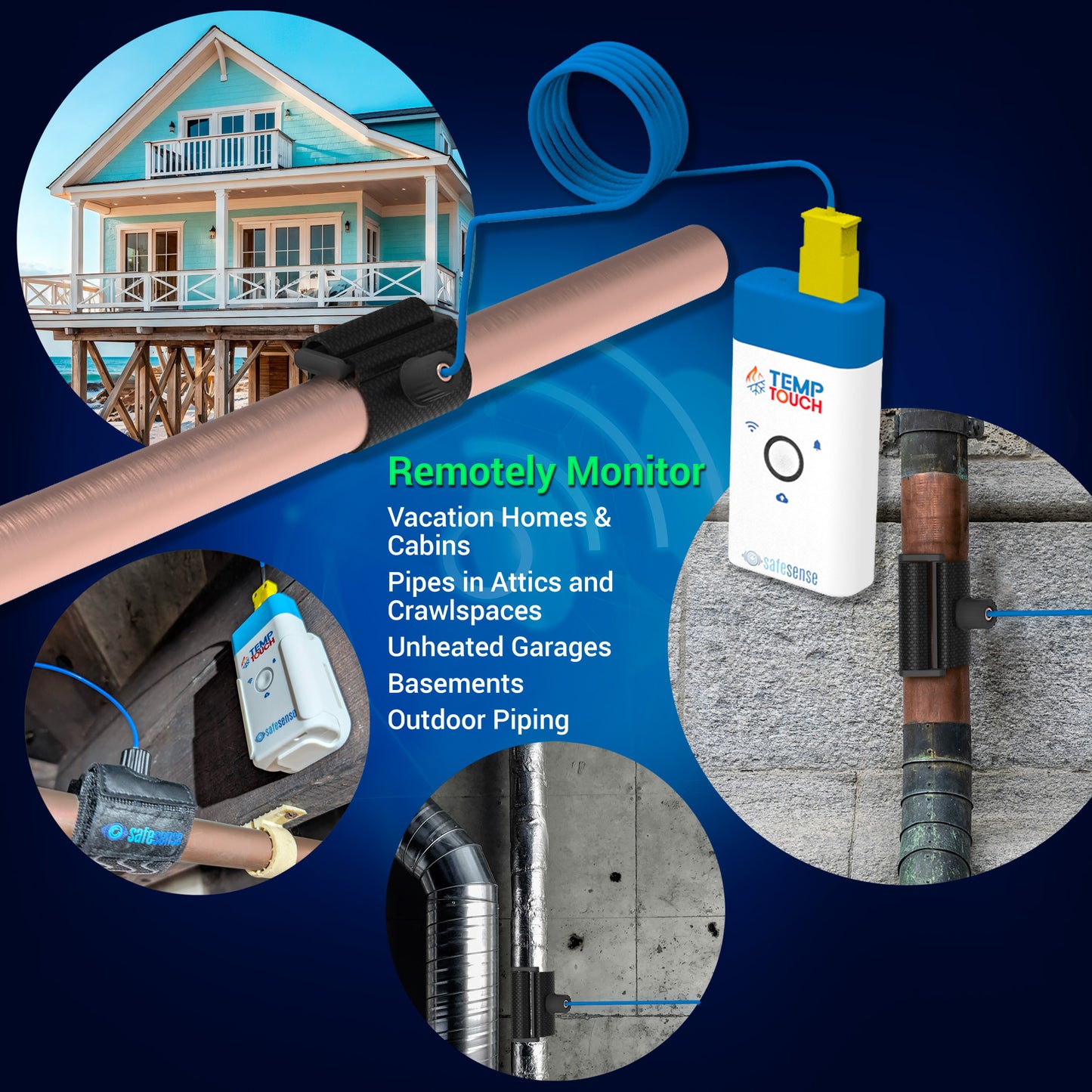 TempTouch Temperature Sensor with Pipe Strap – Freeze Alert & Remote Monitoring