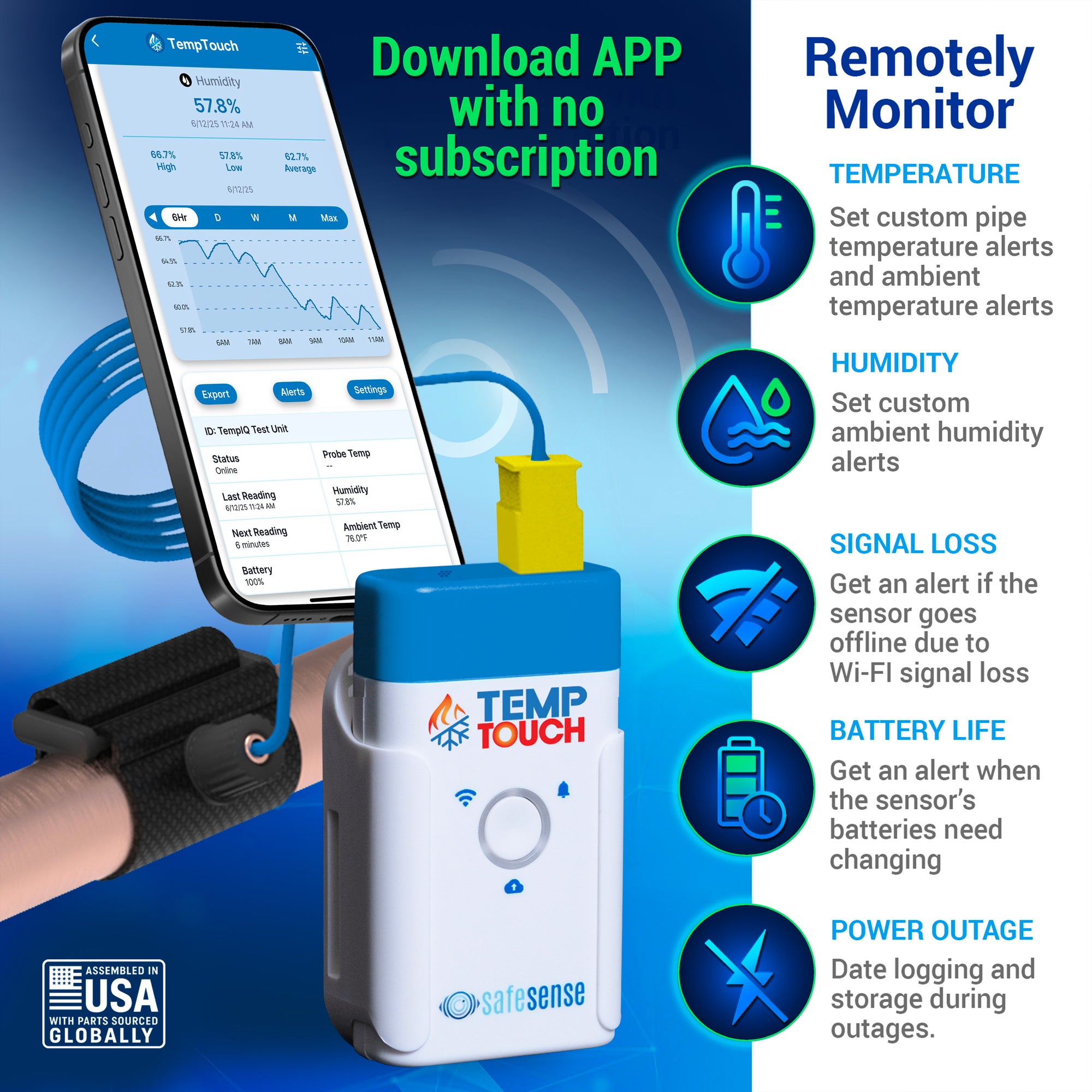 TempTouch Temperature Sensor with Pipe Strap/Clamp – Freeze Alert & Re ...