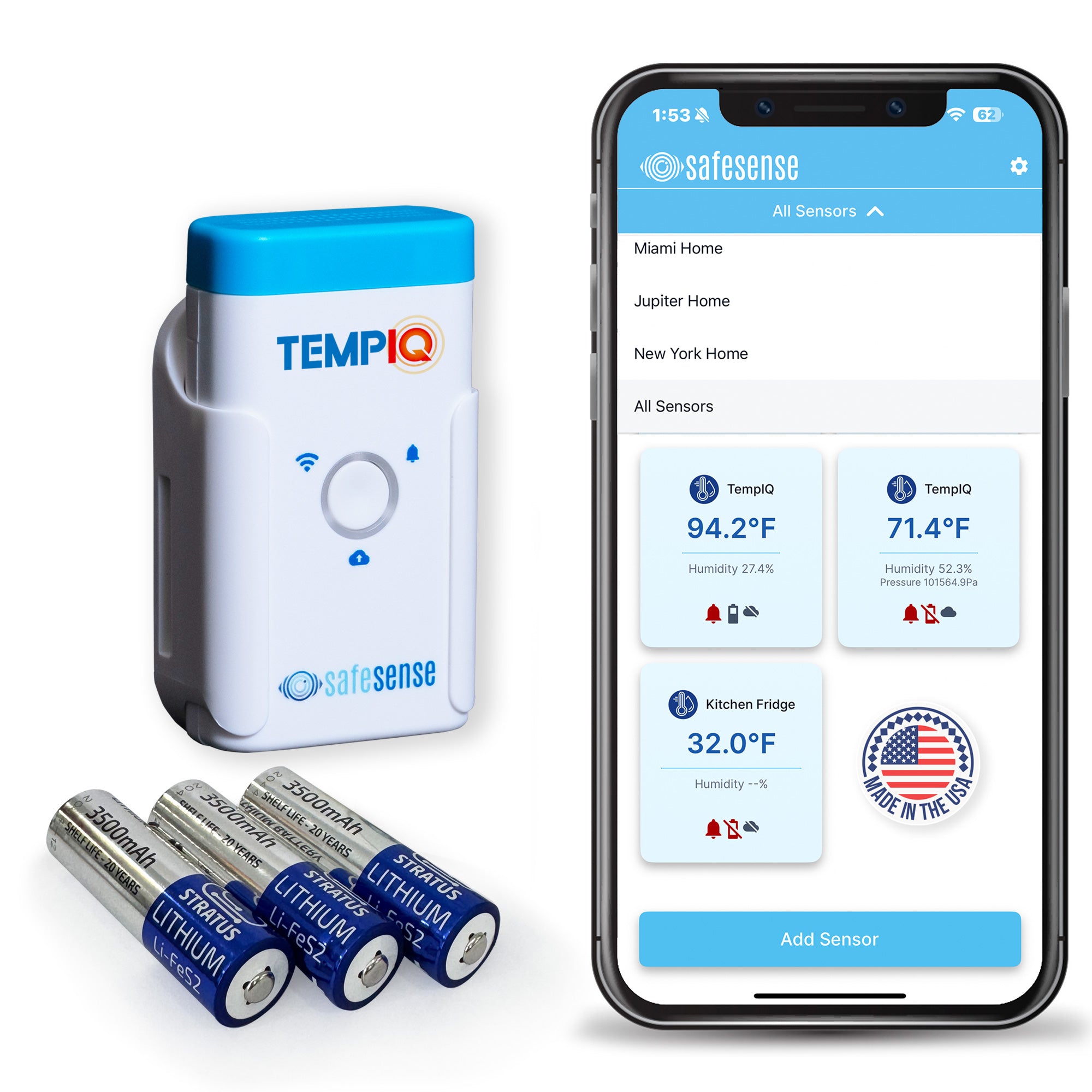 SafeSense TEMPIQ Temperature/Humidity Sensor