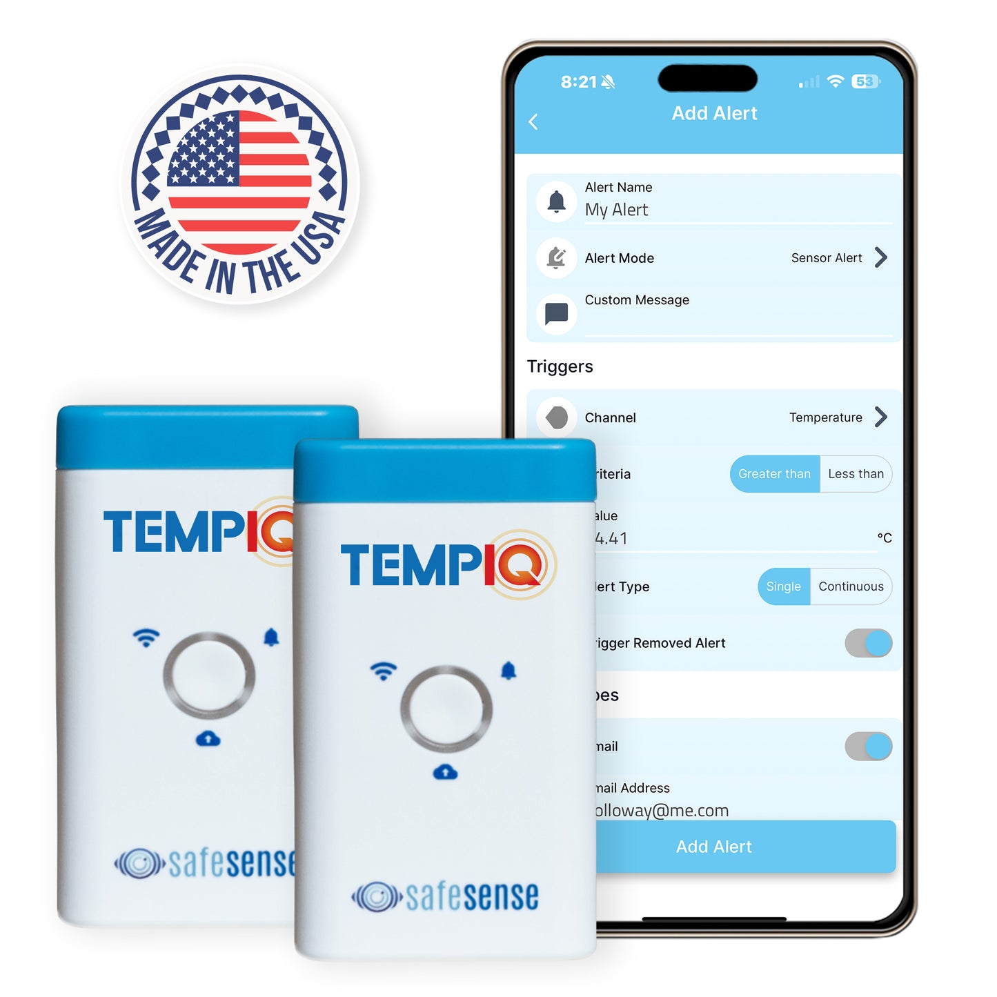 SafeSense TEMPIQ Temperature/Humidity Sensor