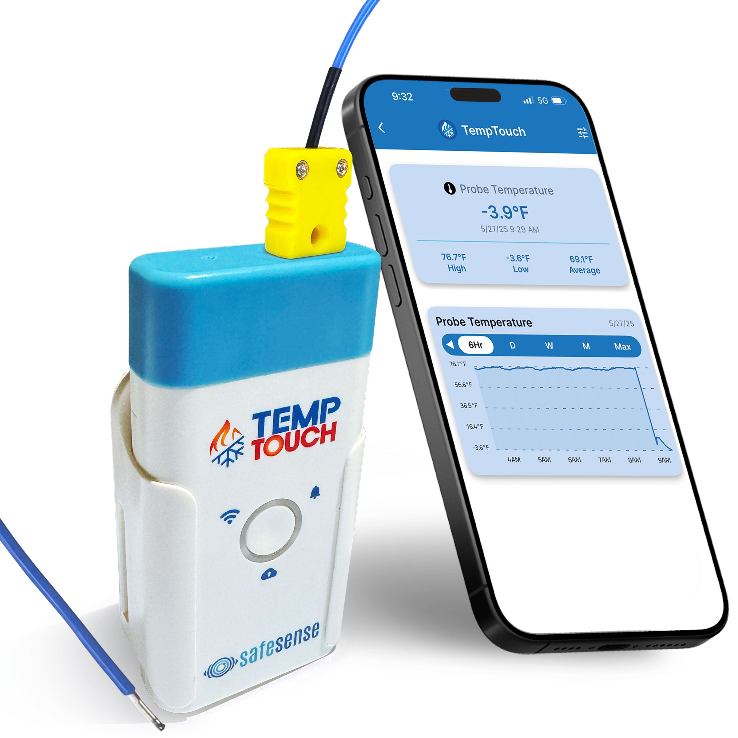 TempTouch WiFi Thermocouple Sensor – Wireless Ambient & Probe Temperature & Humidity Monitor