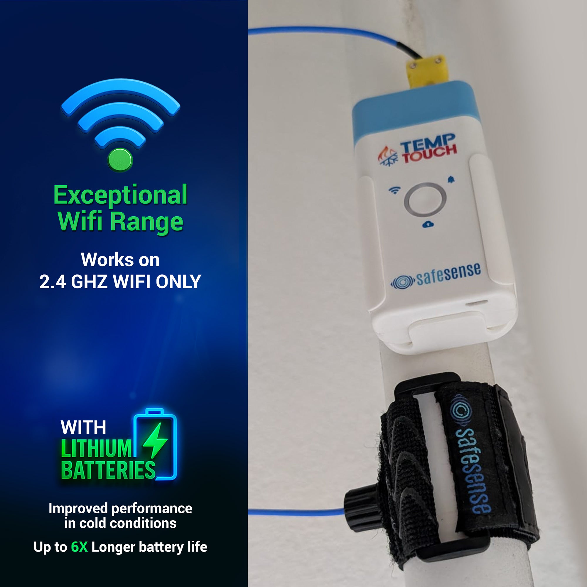 TempTouch Temperature Sensor with Pipe Strap – Freeze Alert & Remote Monitoring