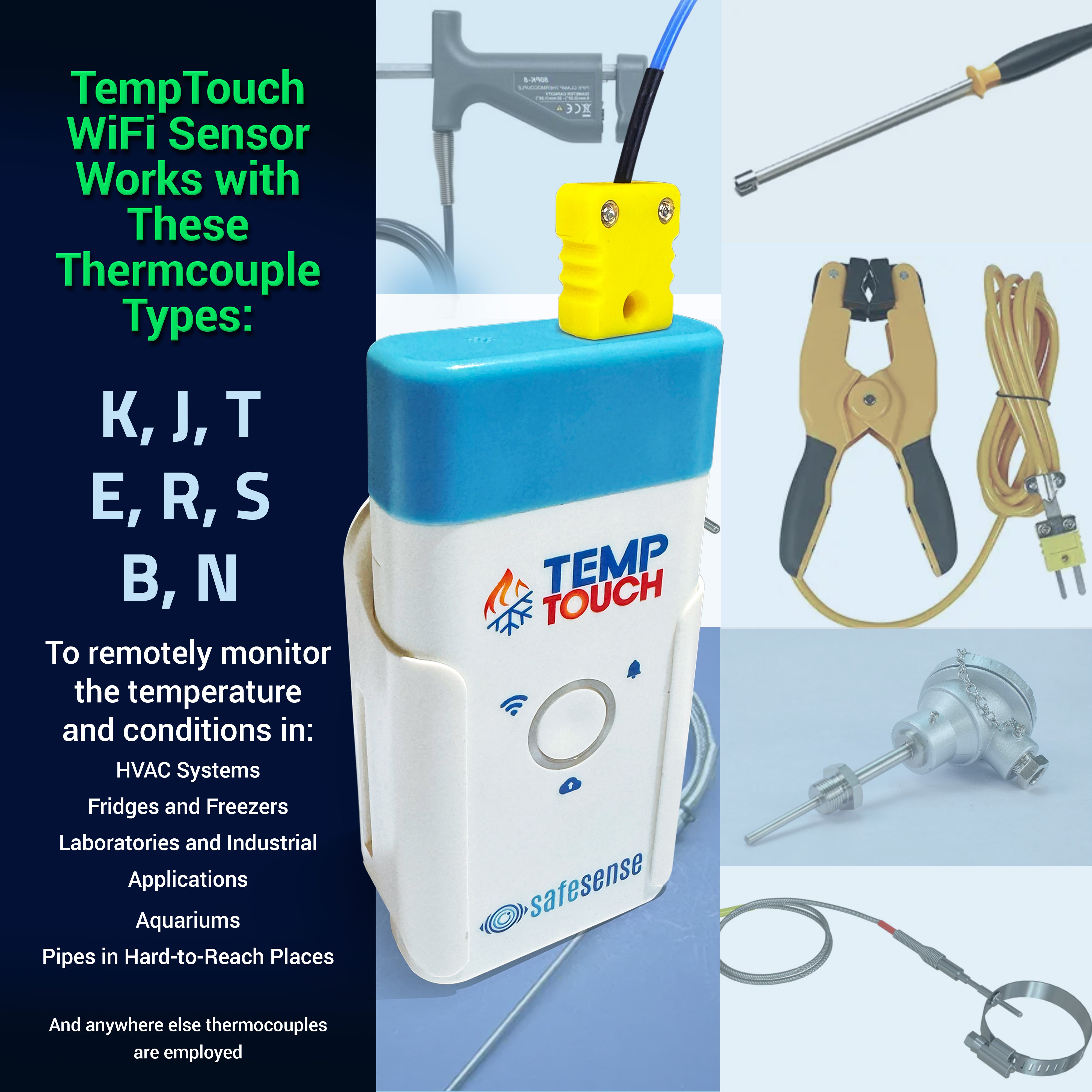 TempTouch WiFi Thermocouple Sensor – Wireless Ambient & Probe Temperature & Humidity Monitor